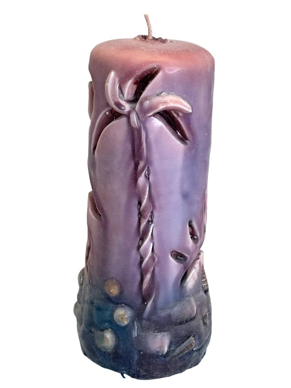 Inlay Pillar Art Candle Glow Through Carved Flamingo Palm Tree Shell Y2k Vintage - Picture 2 of 11
